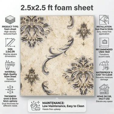 Nidhi Decor Royal Flower Foam Sheet Close-Up – Floral Royal Pattern Wall Panel India