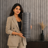 Nidhi Decor Self Adhesive Dark Grey Grille Wall Panel 2x10 Ft – 3mm PVC Slat Wood Decor Mumbai