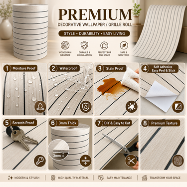 Nidhi Decor Light Grey Grille Panel Close-Up – Elegant Slat Wood Pattern India