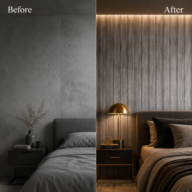 Self Adhesive Dark Grey PVC Grille Panel Room Setting – Nidhi Decor Mumbai India