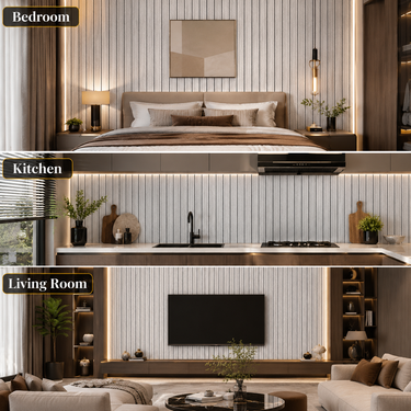 Nidhi Decor Grey Grille Wall Panel Close-Up – Modern Slat Wood Pattern India
