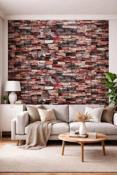 Nidhi Decor Colourful Bricks Wallpaper Close-Up – Multicolor Brick Pattern Design India