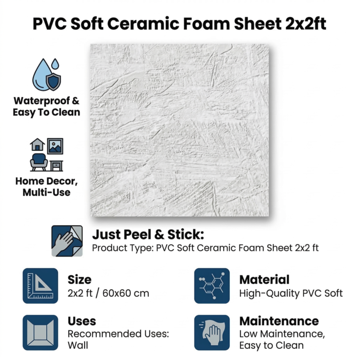 PVC Soft White Texture Ceramic Foam Sheet 2X2 ft - Image 4