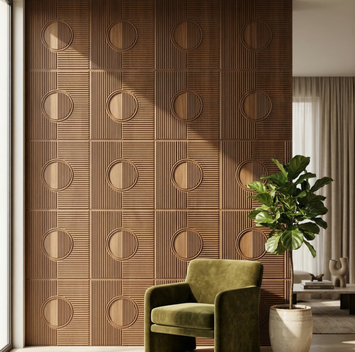 Non Self Adhesive Axis Orbit Metallic Wood 3D Panel - Image 3
