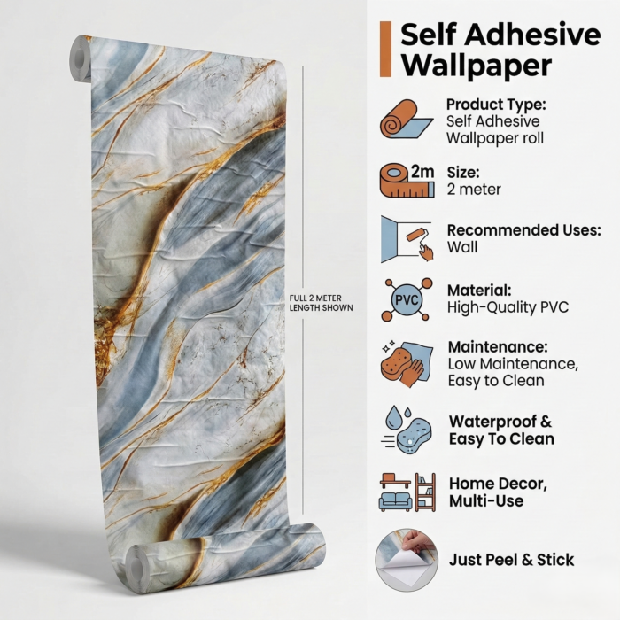 Self Adhesive White Light Blue Yellow Line Texture Wallpaper Roll 2 Meter - Image 2