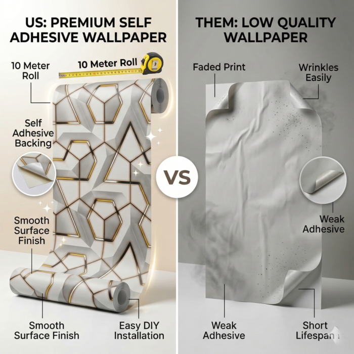 Self Adhesive White Shape Texture Wallpaper Roll 2 Meter - Image 4