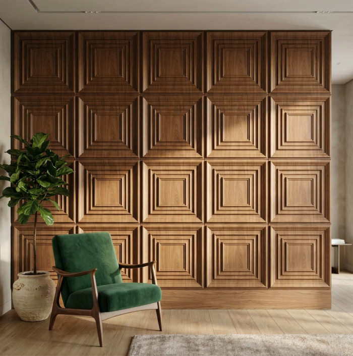 Non Self Adhesive Square Teak Wood 3D Panel - Image 3