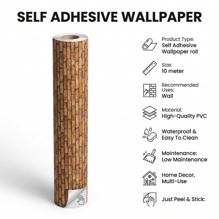 Self Adhesive Brown Bricks Texture 10 Meter - Image 3