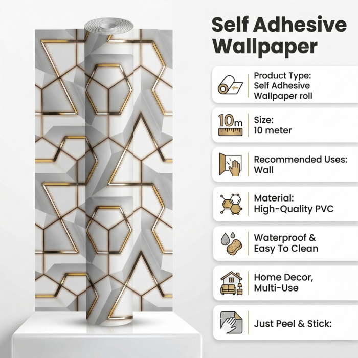 Self Adhesive White Shape Texture Wallpaper Roll 2 Meter - Image 3