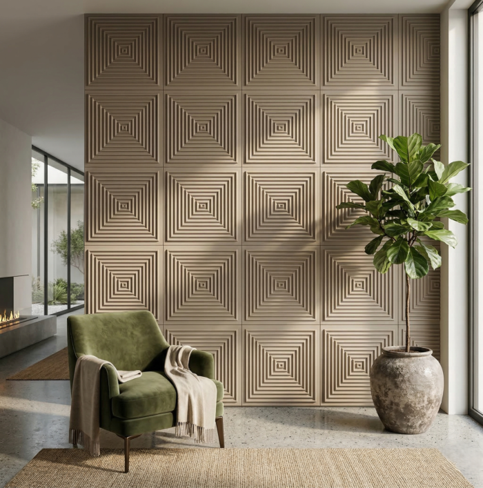 Self Adhesive Rectangular Metallic Wood Pattern 3D Panel - Image 3