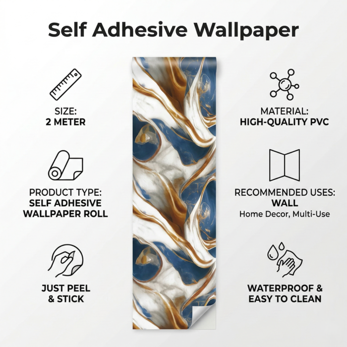 Self Adhesive White Blue Abstract Texture Wallpaper Roll 2 Meter - Image 3