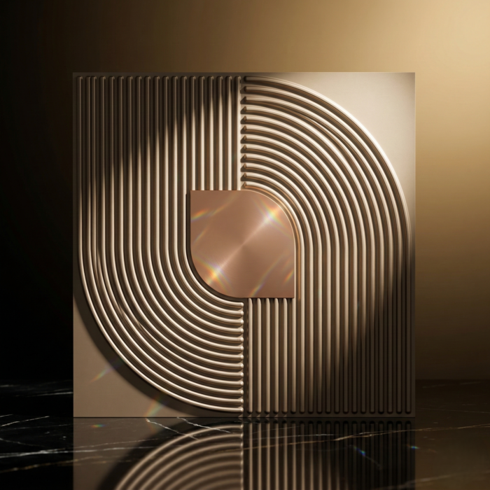 Non Self Adhesive Golden Crescent Spiral Grey Pattern 3D Panel - Image 2