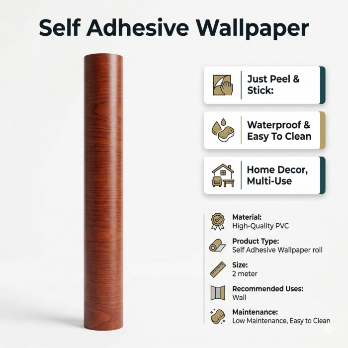 Self Adhesive Dark Brown Shade Texture Wallpaper Roll 2 Meter - Image 3