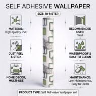 Self Adhesive Wallpaper White Green Square Texture 10 Meter - Image 2