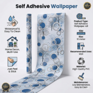 Self Adhesive Wallpaper White Blue Circle Texture 10 Meter - Image 3