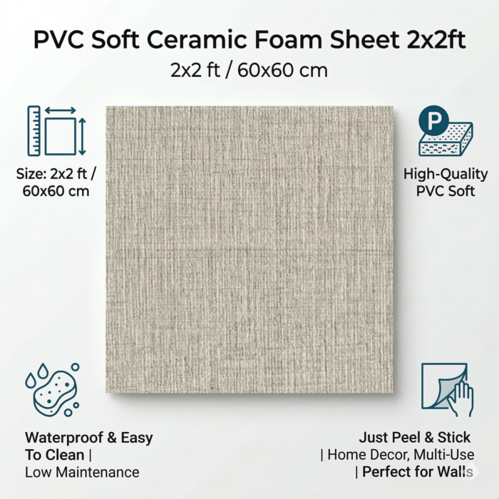 PVC Soft Grass cloth Style Texture Ceramic Foam Sheet 2X2 ft - Image 3
