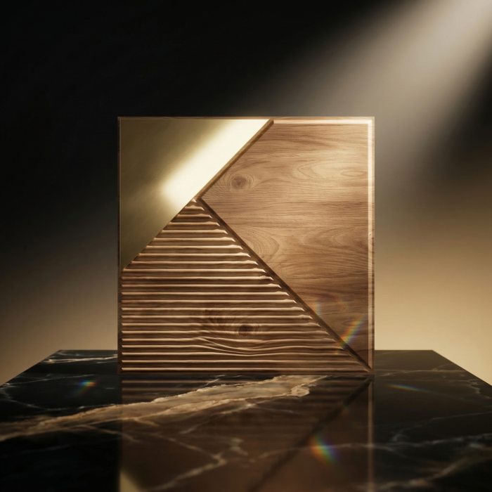 Non Self Adhesive Gold Prism Wood 3D Panel - Image 2