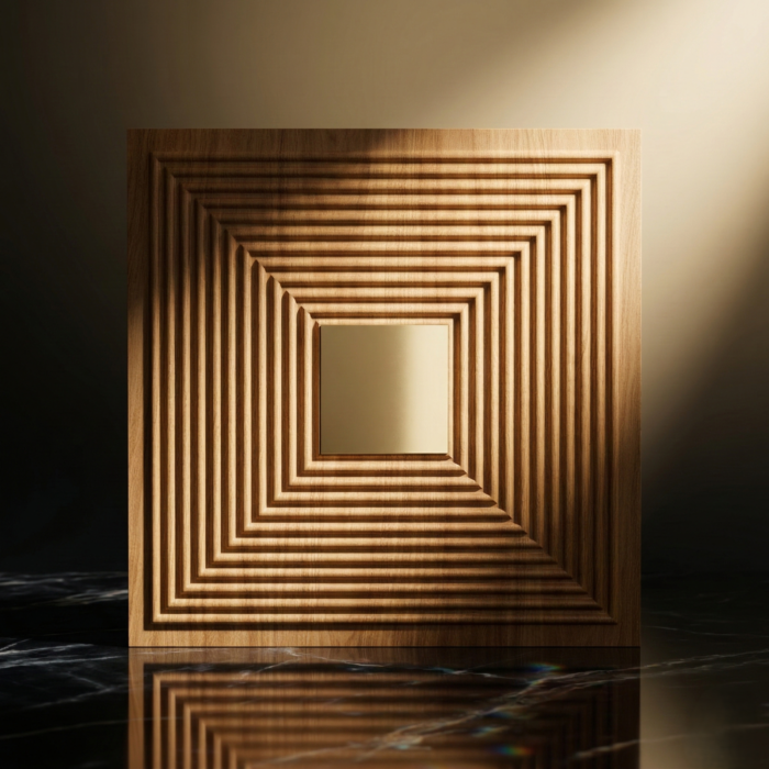 Non Self Adhesive Golden Wood Rectangular Pattern 3D Panel - Image 2