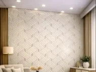 Self Adhesive Angular Maze Parquet Pattern UV Marble Sheet (Gold Foil) - Image 2