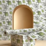 Self Adhesive Wallpaper White Green Square Texture 10 Meter