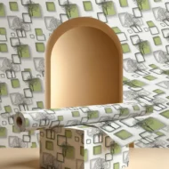 Self Adhesive Wallpaper White Green Square Texture 10 Meter