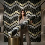 Self Adhesive Black Texture UV Marble Sheet (Gold Foil)