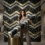 Self Adhesive Black Texture UV Marble Sheet (Gold Foil)