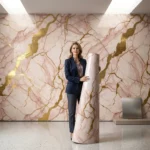 Self Adhesive Rose Quartz Abstract with 24K Gold Pattern UV Marble Sheet