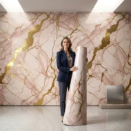 Self Adhesive Rose Quartz Abstract with 24K Gold Pattern UV Marble Sheet