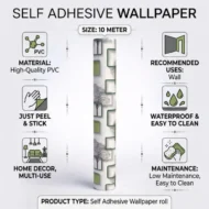 Self Adhesive Wallpaper White Green Square Texture 10 Meter - Image 3