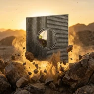 Non Self Adhesive Axis Orbit Dark Blue Gold 3D Panel