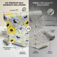 Self Adhesive Wallpaper Yellow Blue Flowers Texture 10 Meter - Image 3