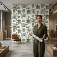 Self Adhesive Wallpaper White Green Square Texture 10 Meter