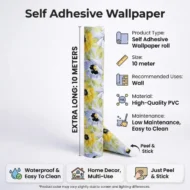 Self Adhesive Wallpaper Yellow Blue Flowers Texture 10 Meter - Image 4