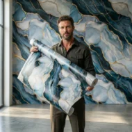 Self Adhesive Midnight Azure Marble & Gold Inlay Mural Pattern UV Marble Sheet - Image 2