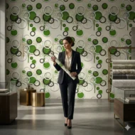 Self Adhesive Wallpaper White Green Circle Texture 10 Meter - Image 2