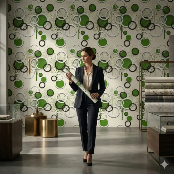 Self Adhesive Wallpaper White Green Circle Texture 10 Meter - Image 2