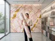 Self Adhesive Rose Quartz Abstract with 24K Gold Pattern UV Marble Sheet - Image 2