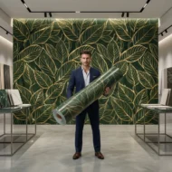 Self Adhesive Green Leaf Texture UV Marble Sheet (Gold Foil) - Image 2