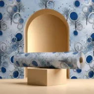 Self Adhesive Wallpaper White Blue Circle Texture 10 Meter - Image 3