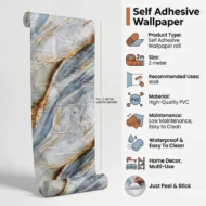 Self Adhesive White Light Blue Yellow Line Texture Wallpaper Roll 2 Meter - Image 3