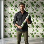 Self Adhesive Wallpaper White Green Circle Texture 10 Meter