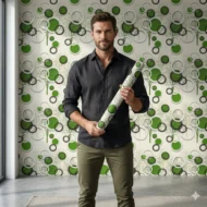 Self Adhesive Wallpaper White Green Circle Texture 10 Meter