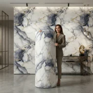 Self Adhesive Dark Blue & White Texture UV Marble Sheet (Gold Foil)