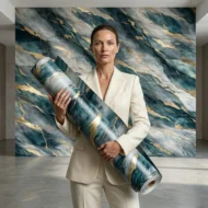 Self Adhesive Teal Texture UV Marble Sheet (Gold Foil)