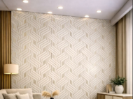 Self Adhesive Angular Maze Parquet Pattern UV Marble Sheet (Gold Foil)