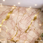 Self Adhesive Rose Quartz Abstract with 24K Gold Pattern UV Marble Sheet
