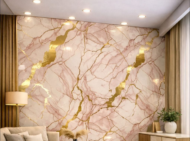 Self Adhesive Rose Quartz Abstract with 24K Gold Pattern UV Marble Sheet