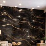 Self Adhesive Black UV Marble Sheet (Gold Foil)