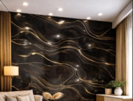 Self Adhesive Black UV Marble Sheet (Gold Foil)